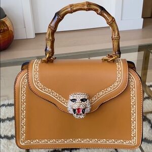 Brown Designer Handbag with Bamboo Handle